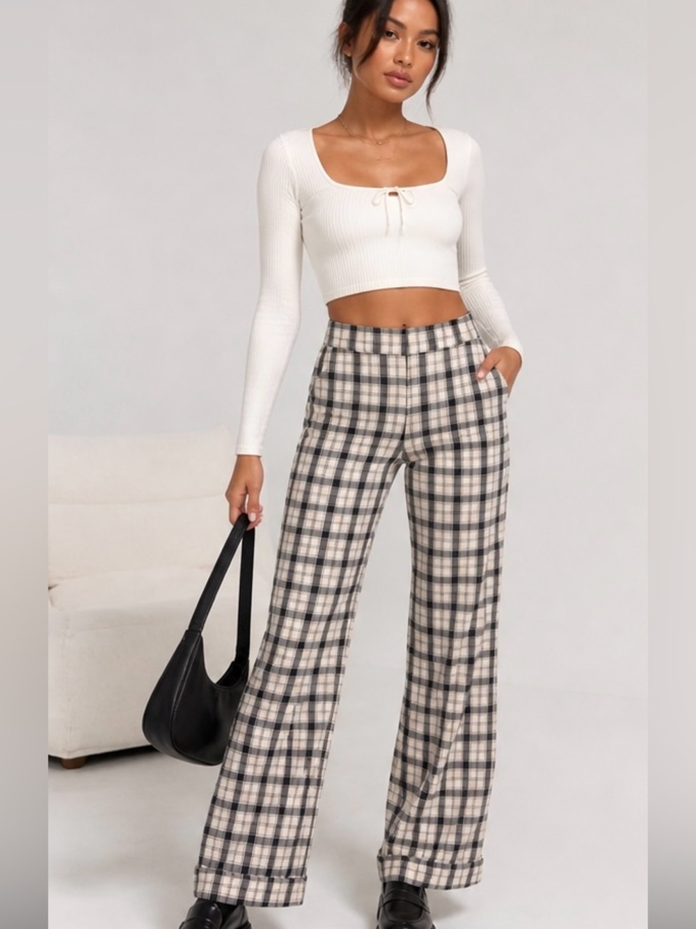 Princess Polly Plaid Pants Size 0 High Rise Straight Leg Checkered